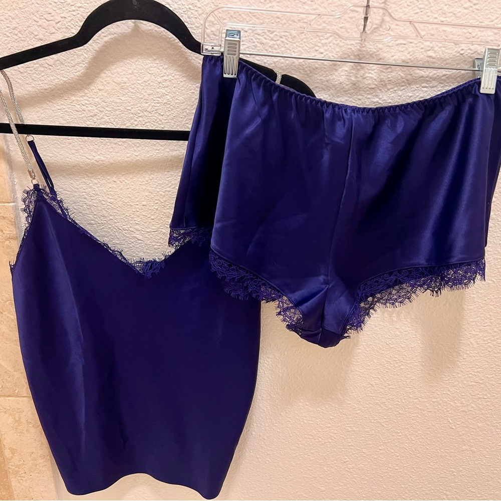 Victoria's Secret Purple Velvet Pajama Set with Lace New without tags